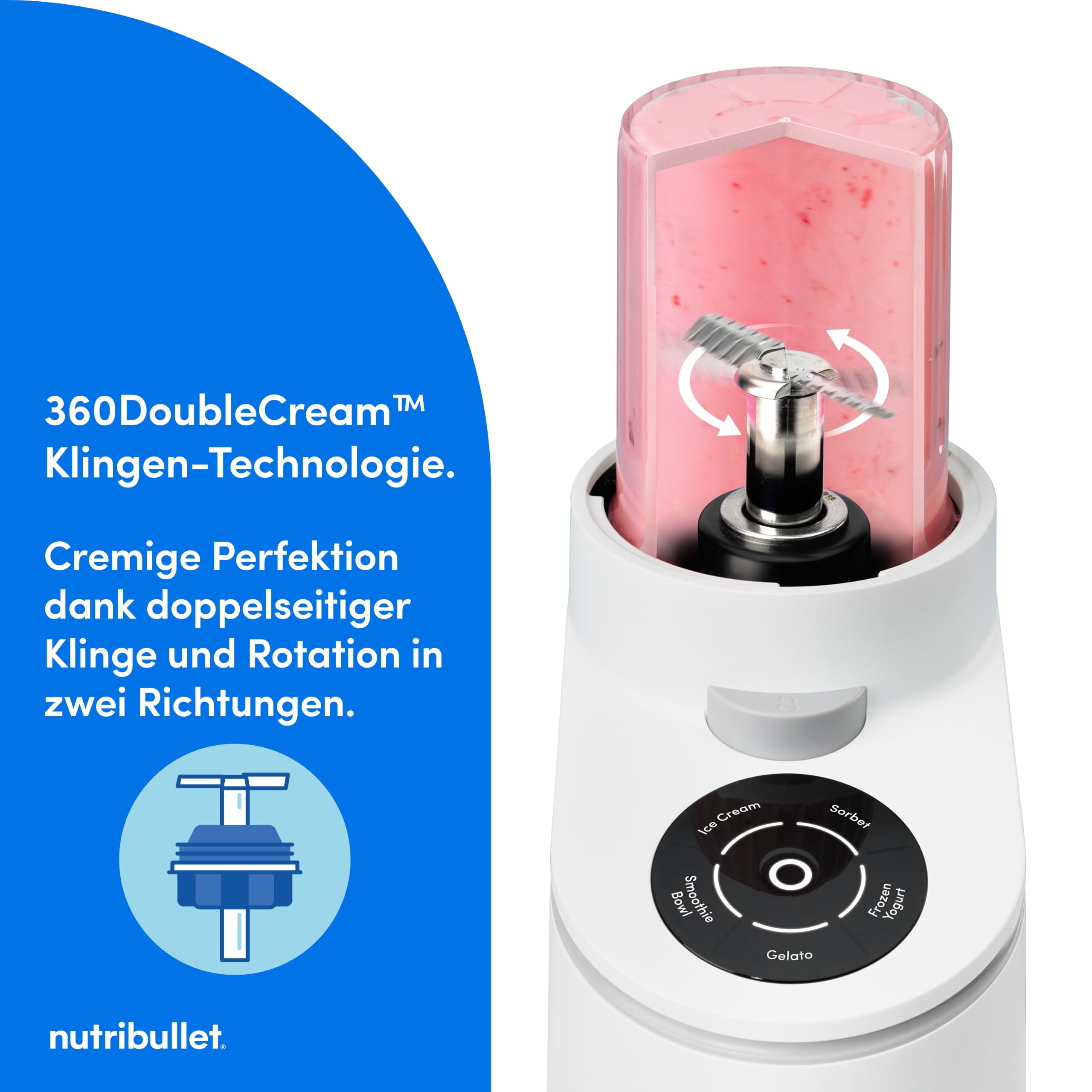 nutribullet Chill – Eismaschine für leckeres Eis, Gelato, Sorbet, Smoothie Bowl und Frozen Yogurt, 5 Automatikprogramme, Eiscreme Maschine, 3 Behälter mit Deckel, ideal für Familien, Weiß (NBD0503W)