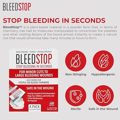 BleedStop Polvo de primeros auxilios para coagulación de la sangre kit de trauma pacientes diluyentes de sangre seguridad de campamento y equipo de