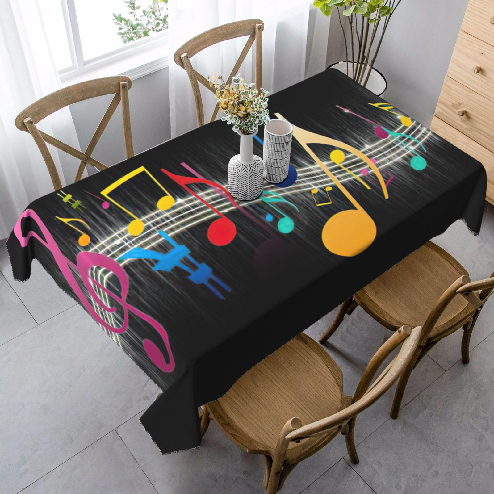 Nappe table fête rectangulaire colorée imprimé notes de musique salle à manger