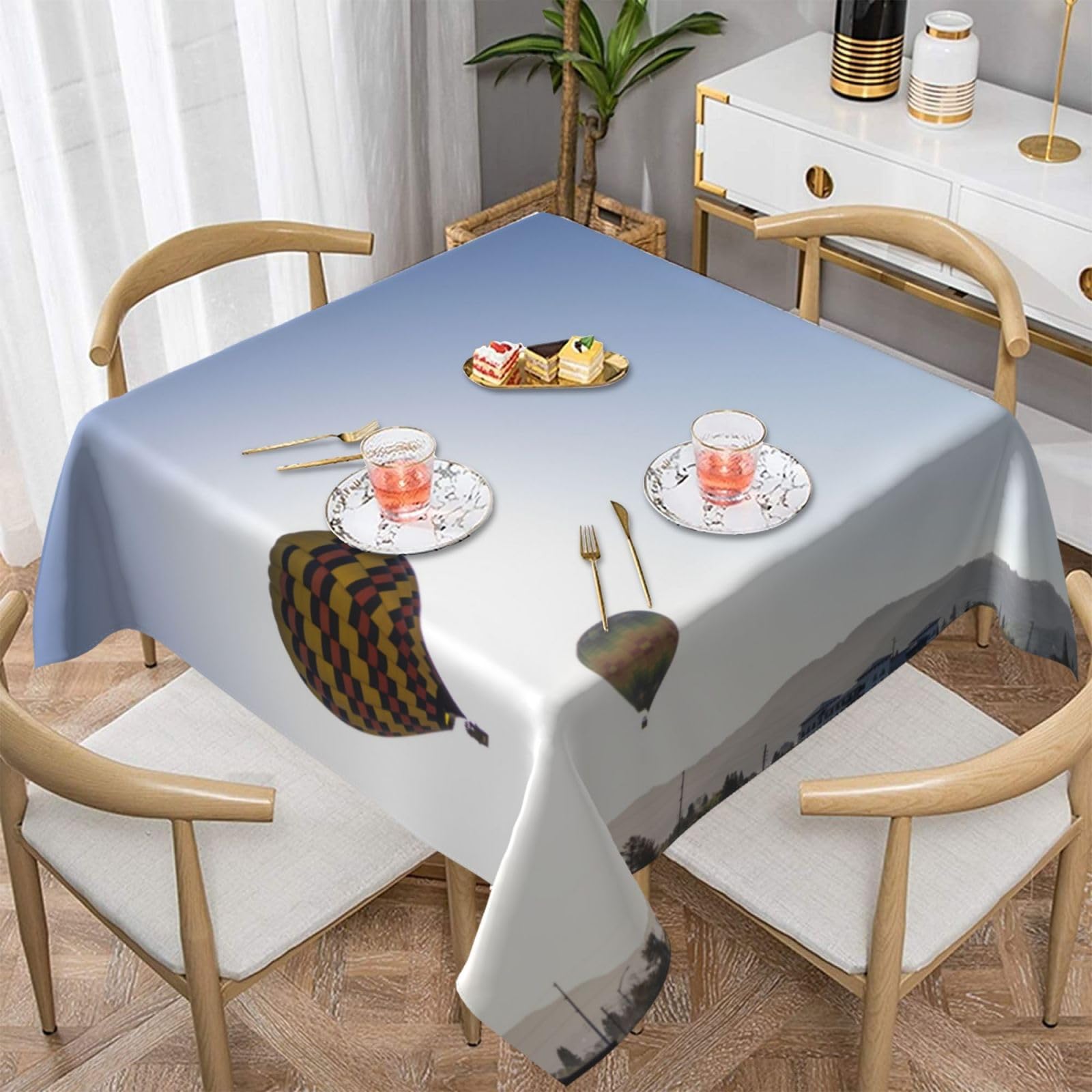Nappe imprimée montgolfière carrée imperméable pour stopper taches et poussière