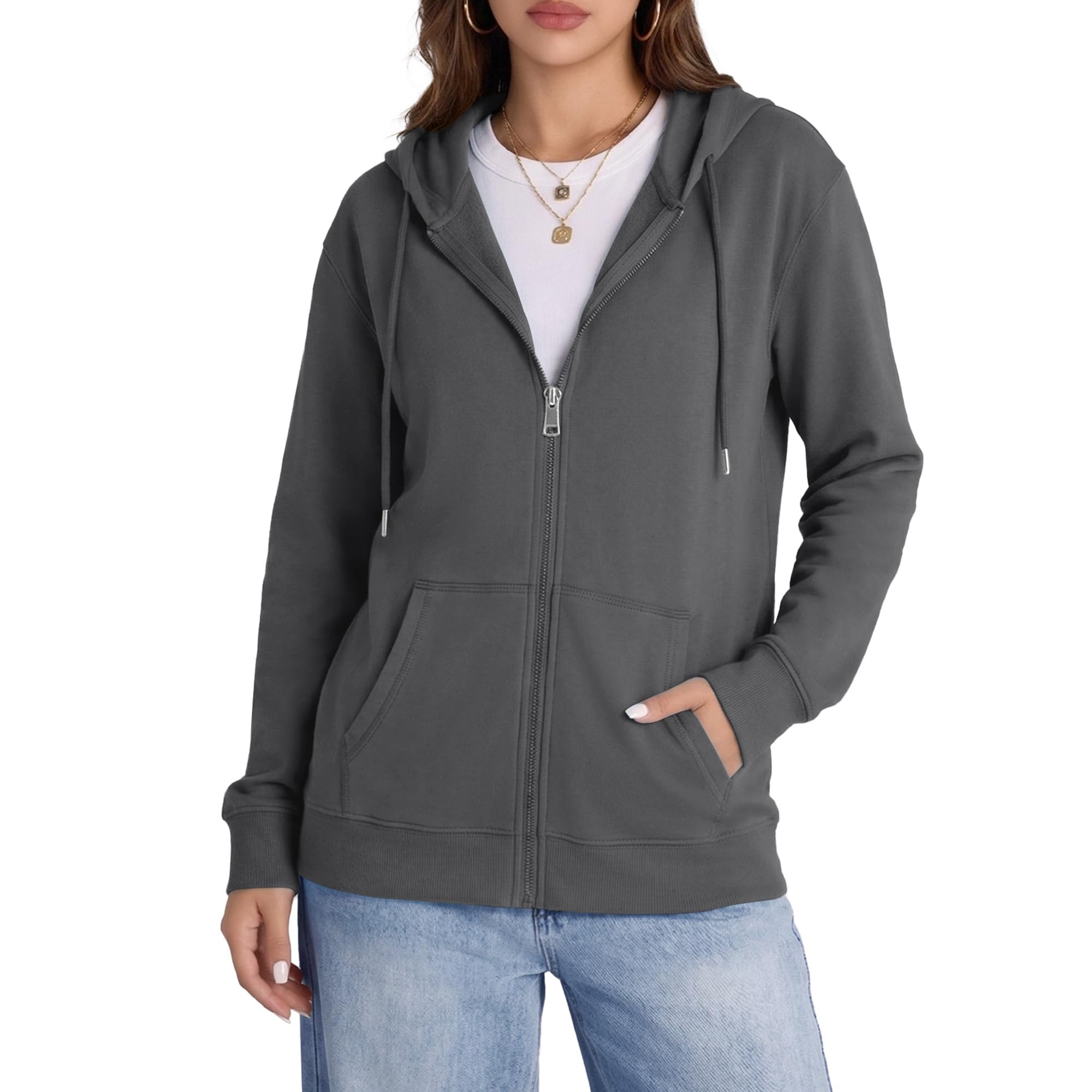 Witsmile Zip Up Hoodie Women Plus Size Hood Sweatshirt Soft Knit Stretchy