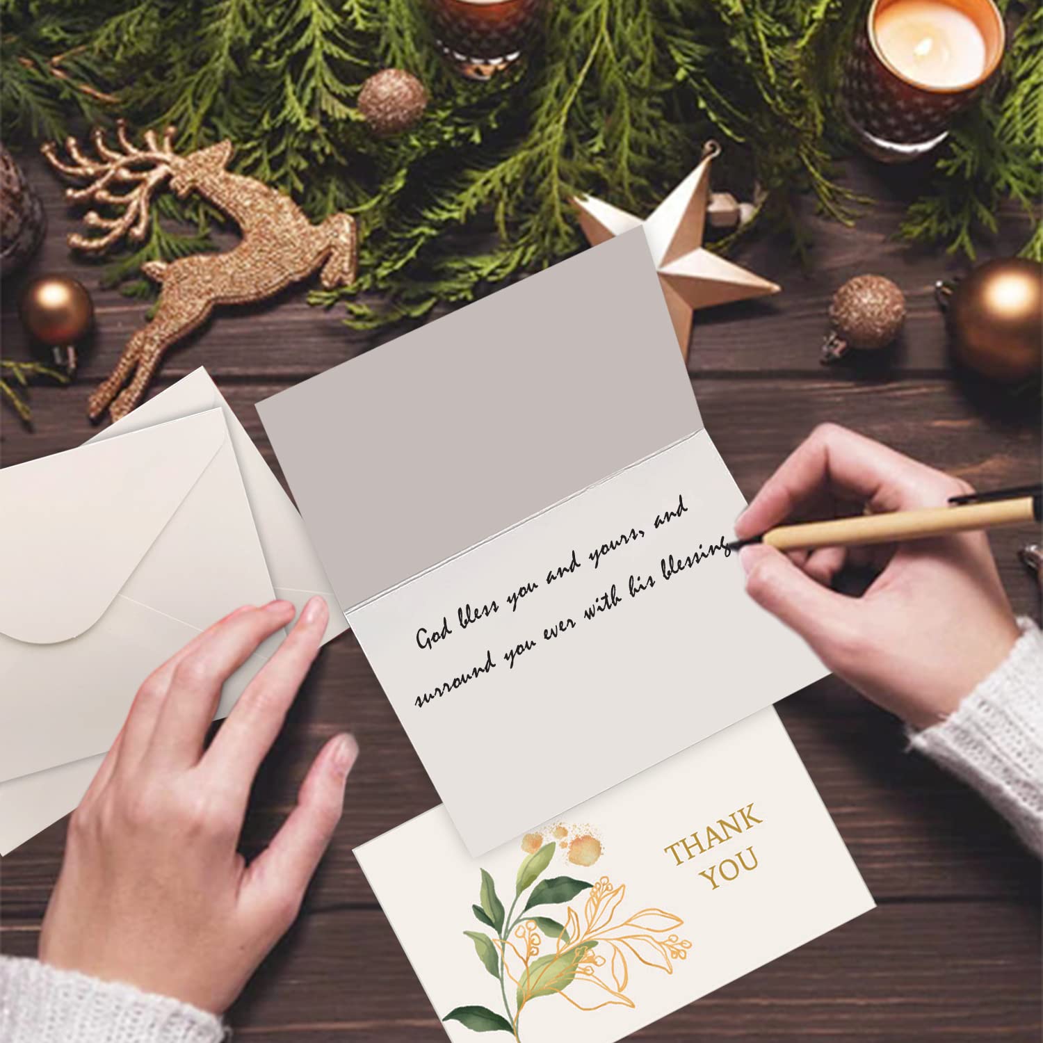 Crisky Green Thank You Cards With Envelopes & Stickers, 50 Pack Bridal Shower Graduation Thank You Cards Small Business, Wedding Baby Shower Birthday Funeral Notes Bulk - View #10