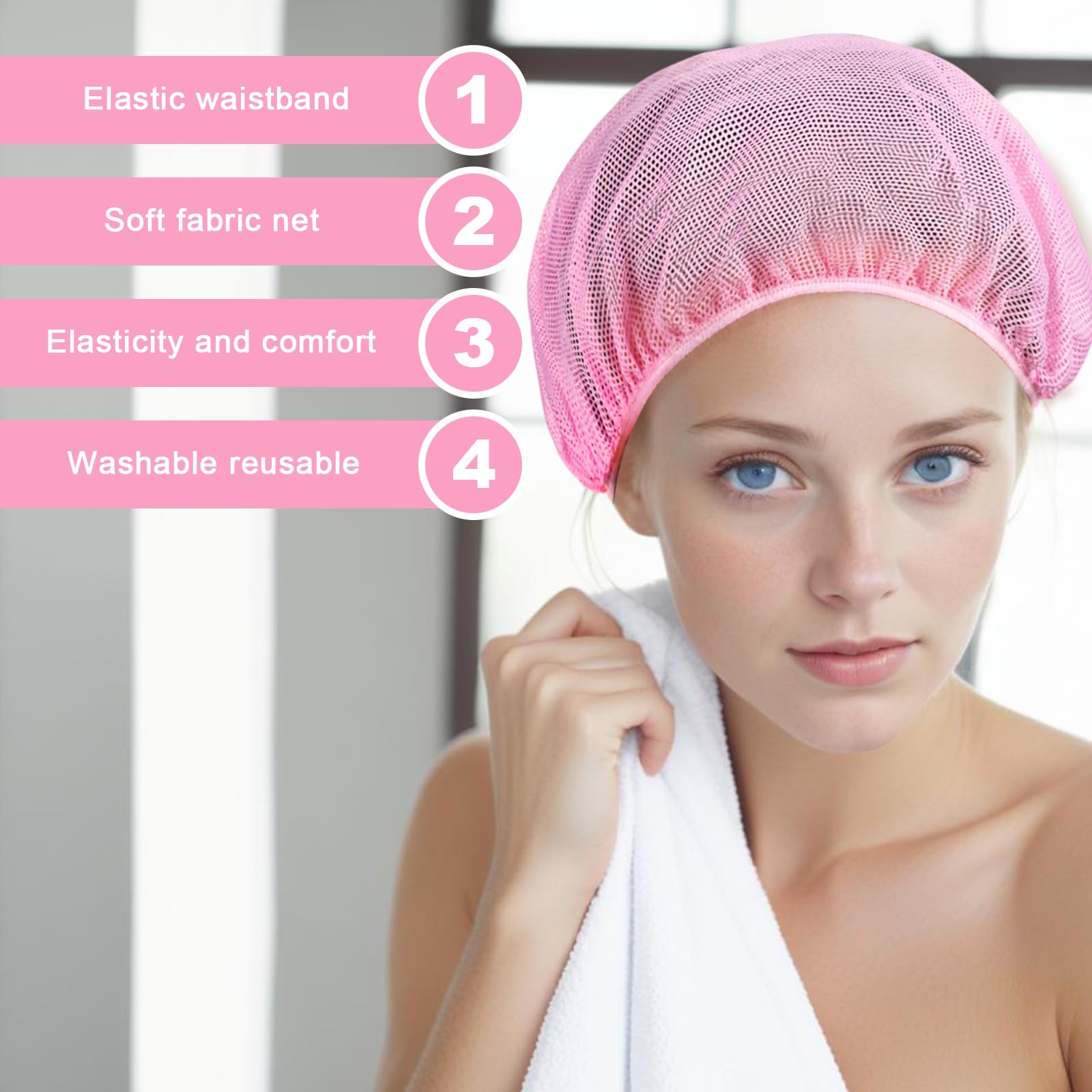 ElevateTech Lot de 4 filets de sommeil en maille pour femme - Filet à cheveux bouclés pour dormir la nuit, Rose, noir., Taille unique
