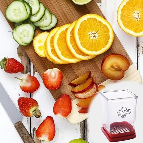 Miniatura 3 de Rebanadoras de frutas, cortador de frutas y verduras con placa de empuje, cortador de fresas de acero inoxidable, una rebanadora de cocina