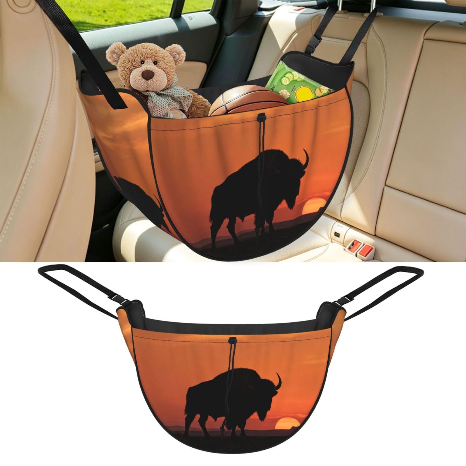 Cntdbu Black Bison Sunset Silhouette Car Seat Organizer-Backseat Storage Bag For Travel
