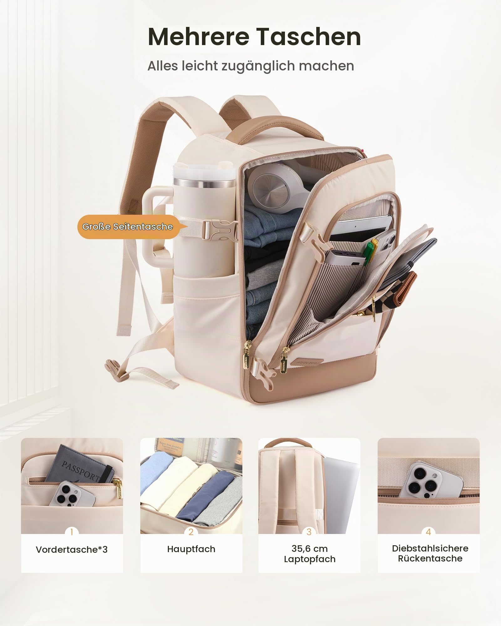 LOVEVOOK Ryanair Handgepäck 40x30x20, Handgepäck Rucksack Tasche, Reiserucksack Damen, Carry On Hand Luggage Underseat Laptop Travel Backpack Cabin Bag 20L