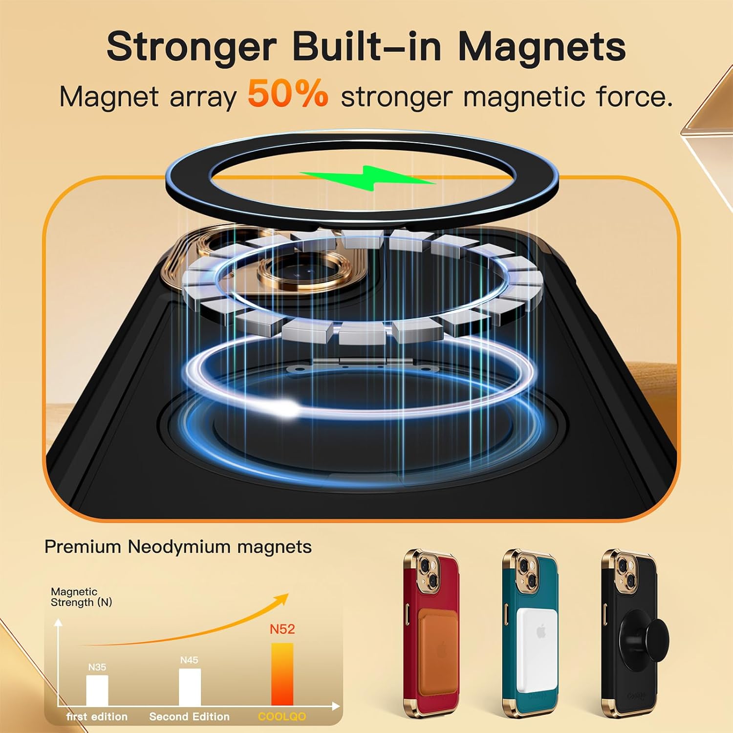 COOLQO for iPhone 13 Case 6.1'' Upgraded 360° Spin Magnetic Stand [Compatible with Magsafe][Military Protection] Plating Matte Scratch-Resistant Back Protective Shockproof Phone Case, Black Gold - Image 4