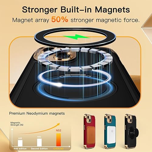 Miniatura 4 de COOLQO Funda para iPhone 13 de 6.1 pulgadas, soporte magnético de giro de 360 compatible con Magsafe protección militar chapado mate resistente a