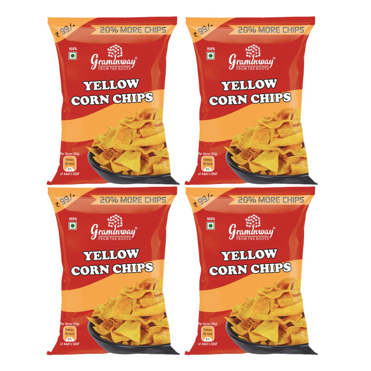 Graminway Yellow Corn Chips - 100gm ( Pack of 4 )