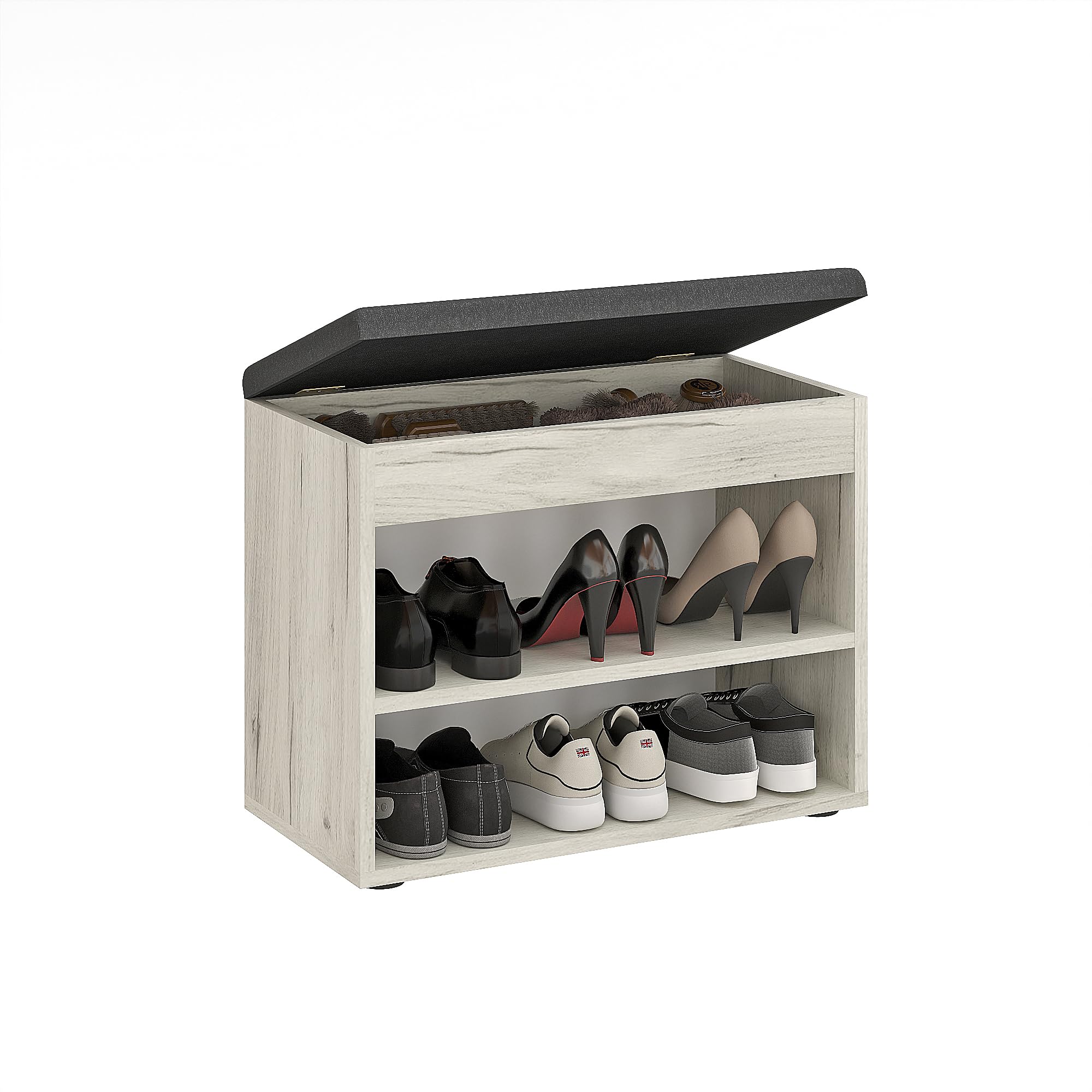 Komto Shoe Storage Bench with Cushion – Hallway Seat with Storage, Narrow Shoe Rack Bench for Entryway or Indoor Use – White Craft Oak, 60cm