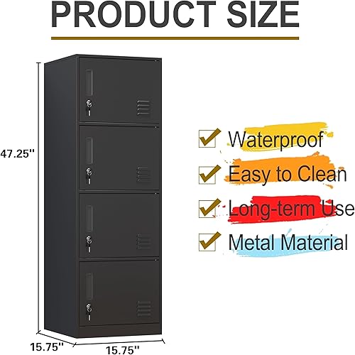 Vista 31 de Taquillas de metal para empleados, armario de almacenamiento de oficina con 4 puertas, armario alto para empleados, escuela, oficina, hogar