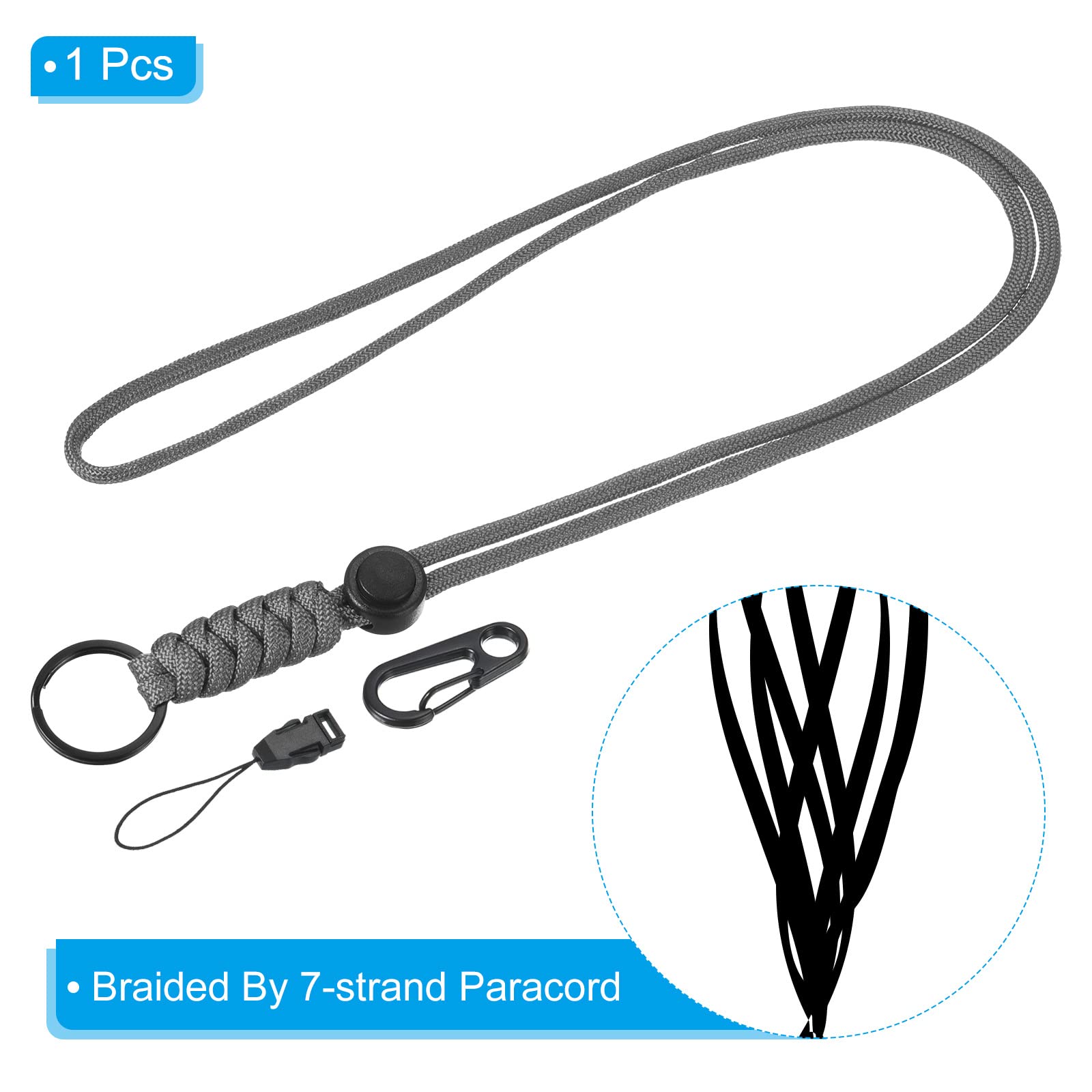 PATIKIL Paracord Lanyard 20.5 Inch, Necklace Keychain Cord Metal Clasp Hook Ring Strap for Keys Whistle ID Card Badge Holder Gray - Image 3