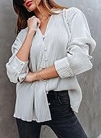 Vista 6 de Astylish Blusa elegante de manga larga con botones Plisse para mujer, ropa de moda