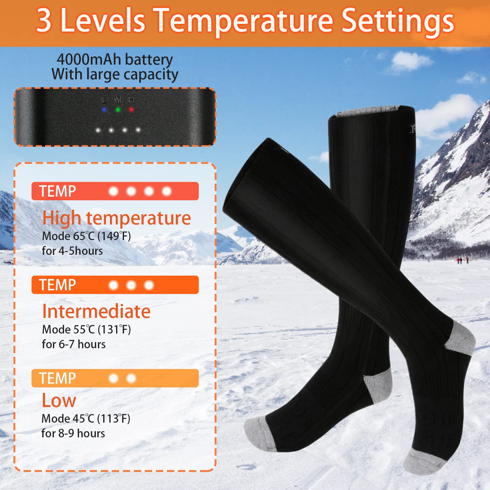 Beheizbare Socken Mit Akku USB-beheizte Socken 4000mAh - Fußwärmer Für Unisex, Mit Akku Und Kohlefaser Sockenwärmer Elektrisch