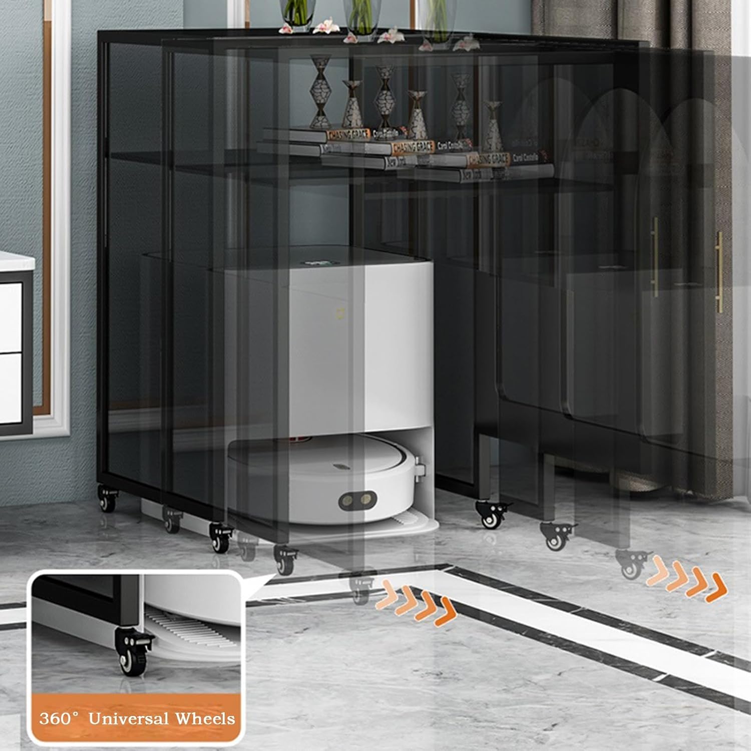 Living Room Sweeper Organizer Sweeping Robot Shelf Storage Cabinet Glass Removable Housekeeping
