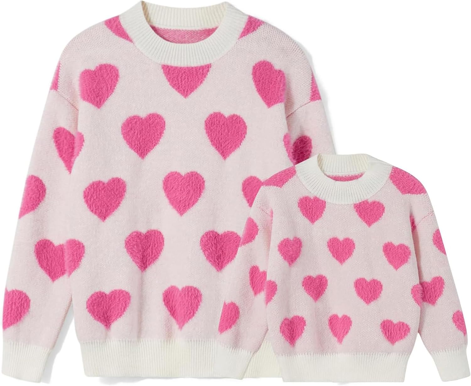 Mommy and Me Sweater Valentine Heart Sweatshirts Longsleeve Pullover Tops Mother Girls Matching Outfits
