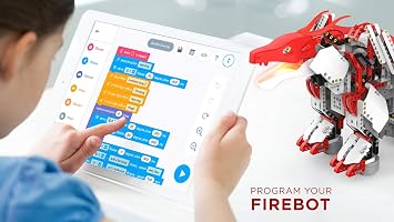 JIMU ROBOT Mythical Series: FireBot Kit/App-Enabled Building & Coding STEM Robot Kit (606 Pcs), Red, Model:JRA0601