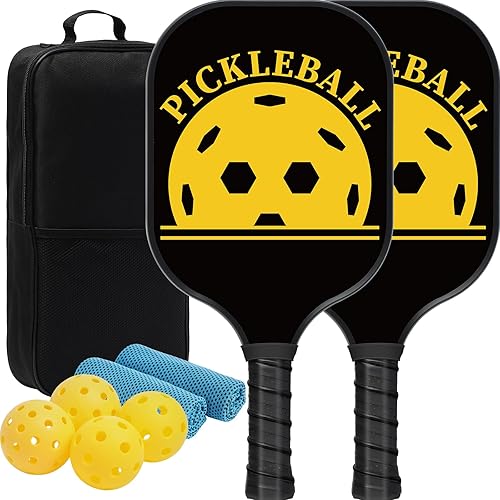 Miniatura 9 de Paletas de pickleball, juego de 2 raquetas ligeras de pickleball con superficie de fibra de vidrio, con 4 bolas, 2 toallas refrescantes y 1 funda de