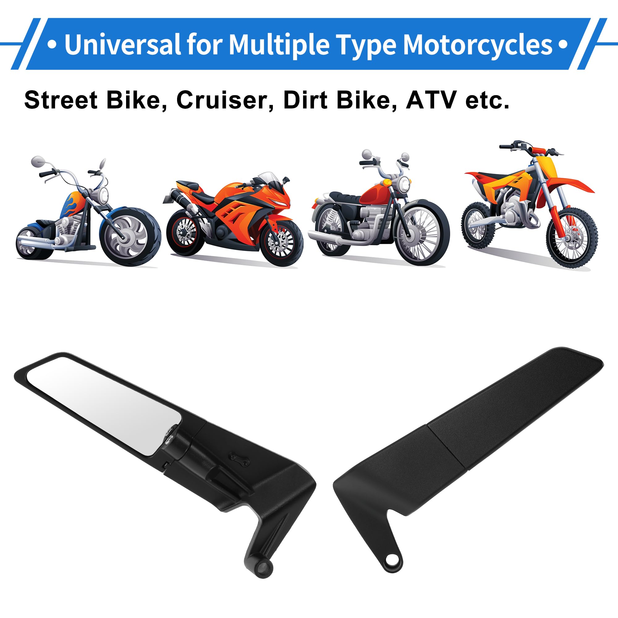 Specchietti Retrovisori 2 Pcs Moto Regolabili Universali | Nero Lega Alluminio Specchio 12.7x5cm Filettatura M8/M10 360° Regolabile Visione Chiara Design Poligonale