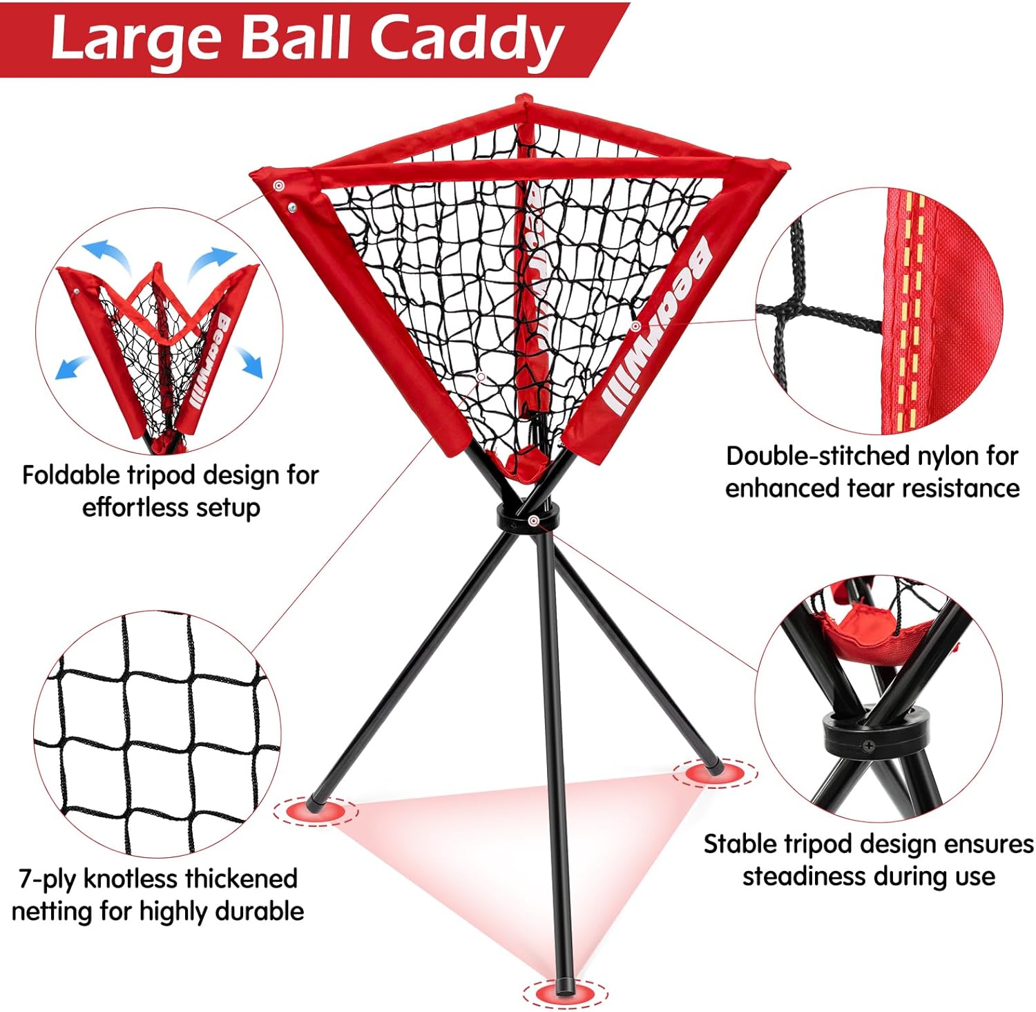 Bearwill Baseball Net, 7x7ft Baseball Softball Pitching Net with Large Ball Collection System, Hitting Net Batting Net with Tee, 2 Strike Zones, Carry Bag, Baseball Nets for Batting Hitting Pitching