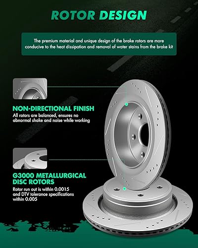 Miniatura 1339 de Kits de frenos y rotores, rotores de freno SCITOO y 8 pastillas de cerámica para 08-12 para Chrysler Town & Country, 08-12 para Dodge Grand Caravan