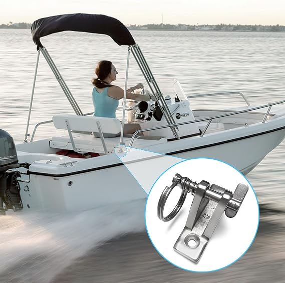4 Pack Bimini Top Deck Hinge Hardware,with Pin and Ring,316 Stainless Steel, Installation 12 Screws,Fit 0.32 THK Eye
