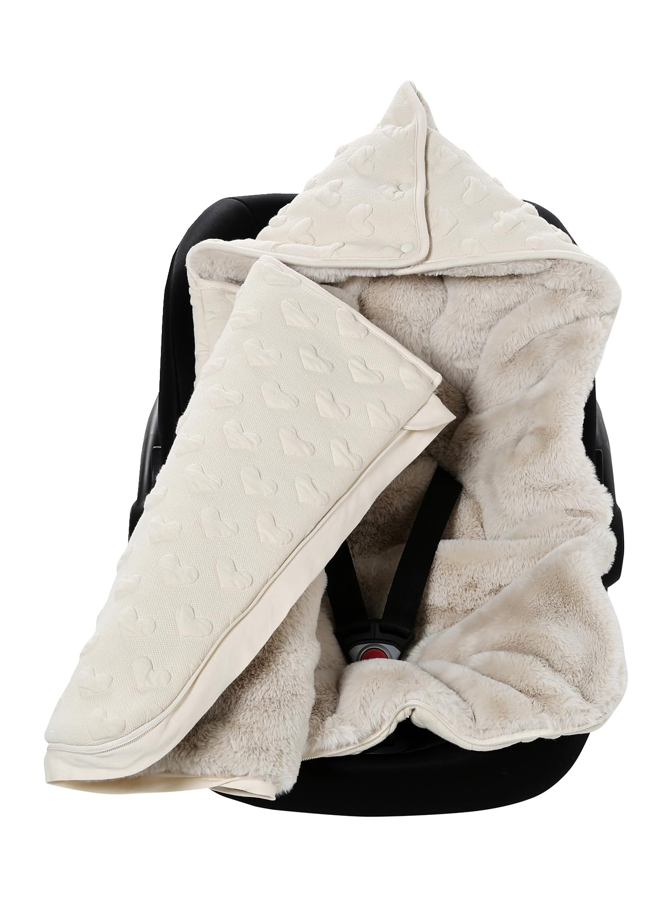 VERTBAUDET Warmer Baby Ausfahrsack mit Jacquard-Herzen beige