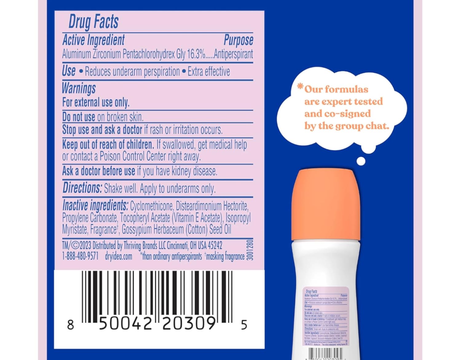 Dry Idea Anti-Perspirant Deodorant Roll-On Unscented 3.25 oz (Pack of 5)