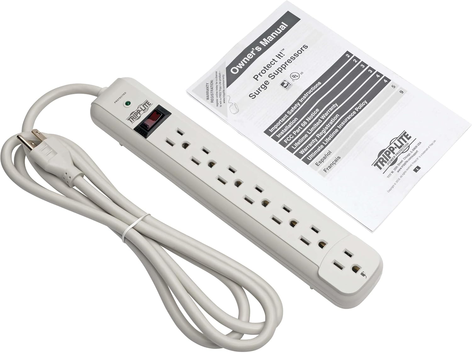 Tripp Lite 7 Outlet Surge Protector Power Strip, 6ft Cord, Lifetime Manufacturer's Guarantee & $20K Insurance (Striker)