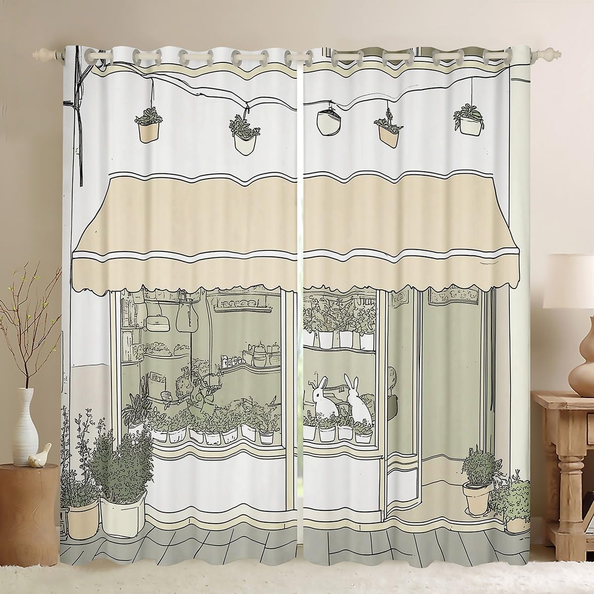 jejeloiu Cute Anime Curtain (2 Panels, 38 x 45 Inch) Kids Rabbit Japanese Street Blackout Shades Bunny Room Darkening Curtain Window Treatments,Microfiber