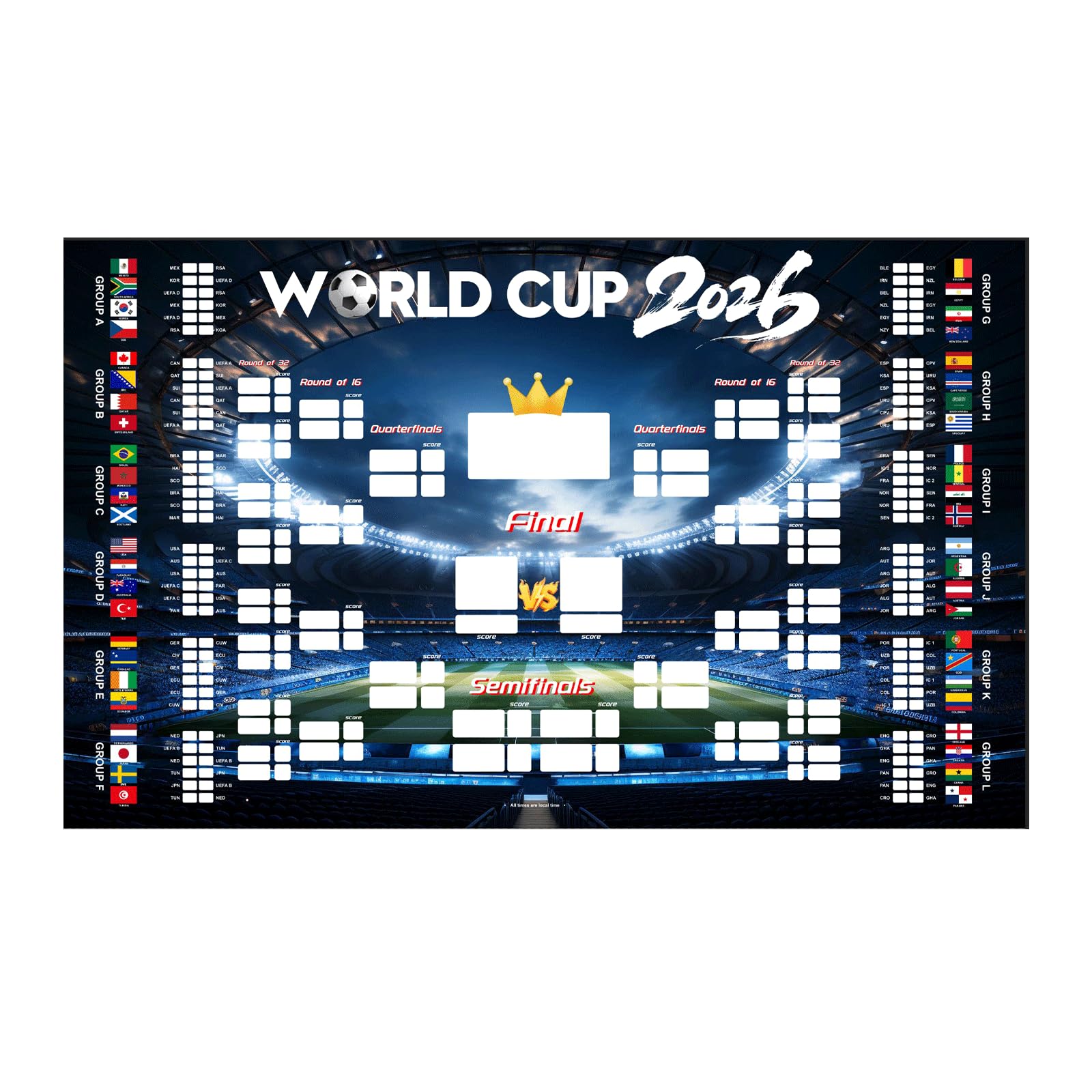 1 Pièce Poster Coupe du Monde 2026, Affiche avec Calendrier Complet des Matchs, Impression Haute Définition & Résistant à l‘Eau, Décoration Fan pour Maison & Bar, pour Soirée Fan & Salon