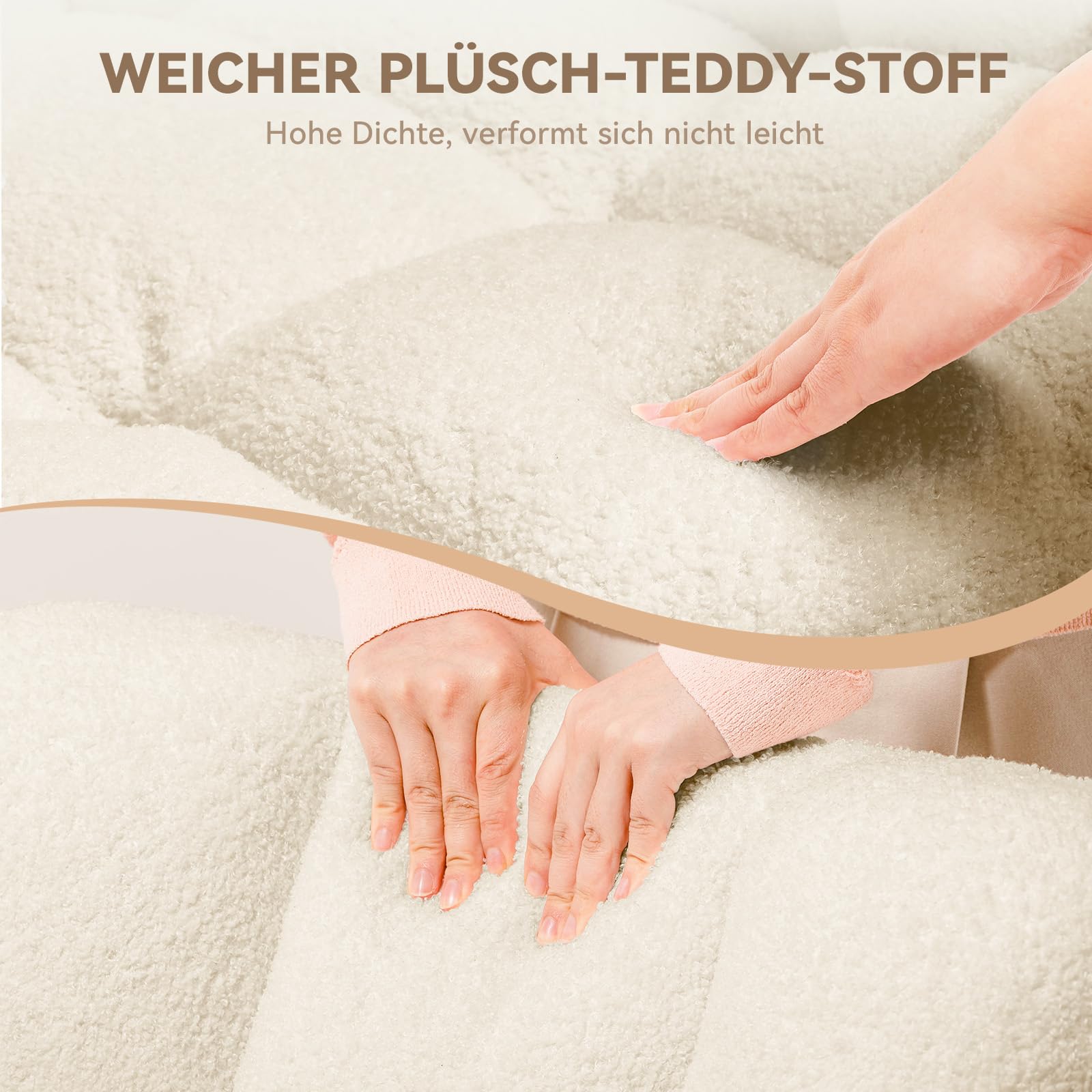 COMHOMA Schaukelstuhl, Relaxsessel mit Armlehnen, Ohrensessel aus Teddy-Plüsch Schaukelsessel, bis 150 kg belastbar, sonnenliege gartenliege für Schlafzimmer, Wohnzimmer, Stilvolles Design Beige