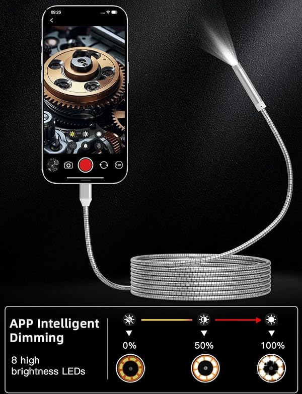 Endoscope Camera with Light, 1920P HD Borescope Camera with 8 Adjustable LED Lights, 5.9ft Bellows Endoscope with Light, IP67 Waterproof 8mm Endoscope for iOS and Android (5004 PRO) by ZOIOT - Image 5