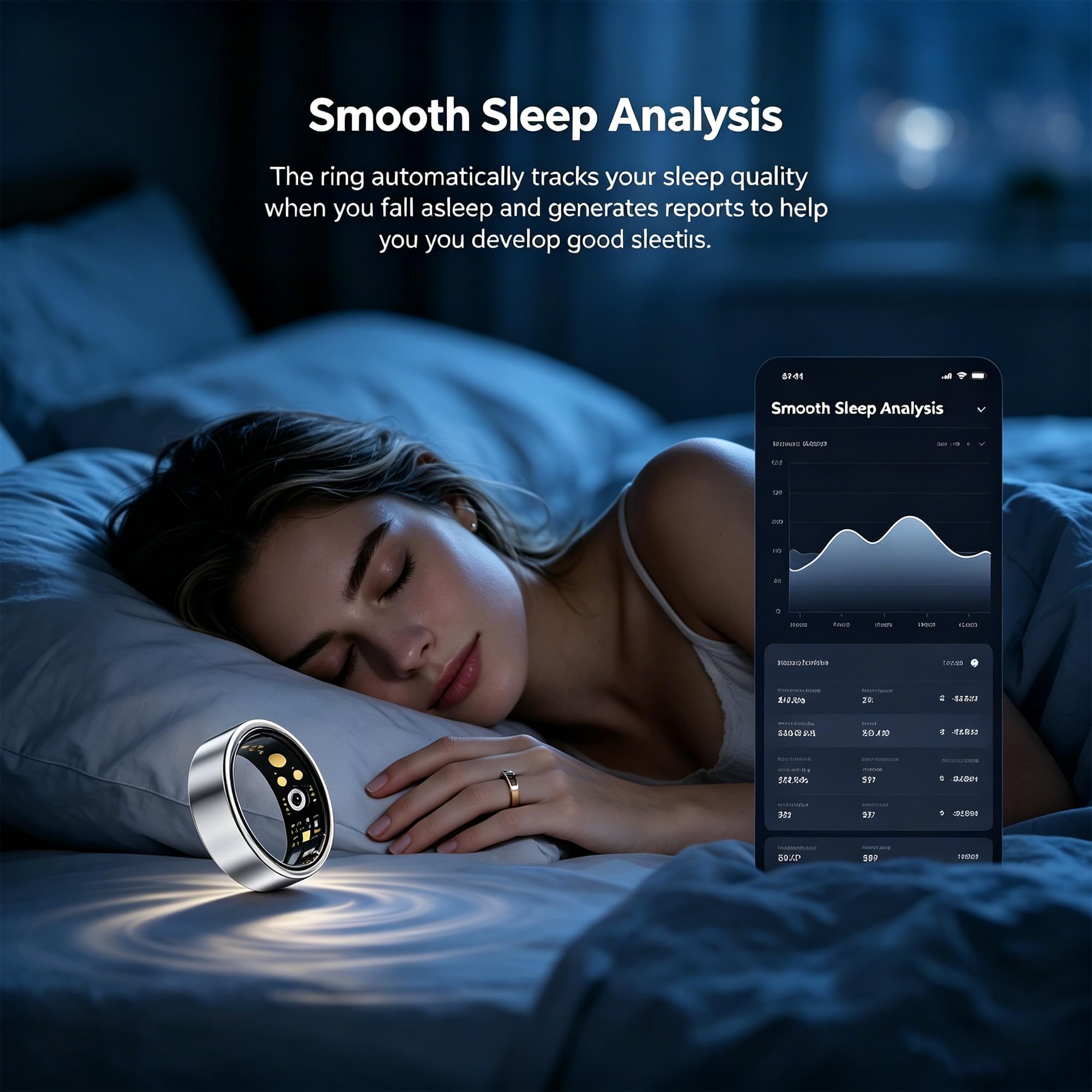 Smart Ring Moniteur de fitness et de santé pour homme et femme, moniteur de pas, étanche IP68, pas de frais d'abonnement, compatible avec iOS Android (argent, 10#)