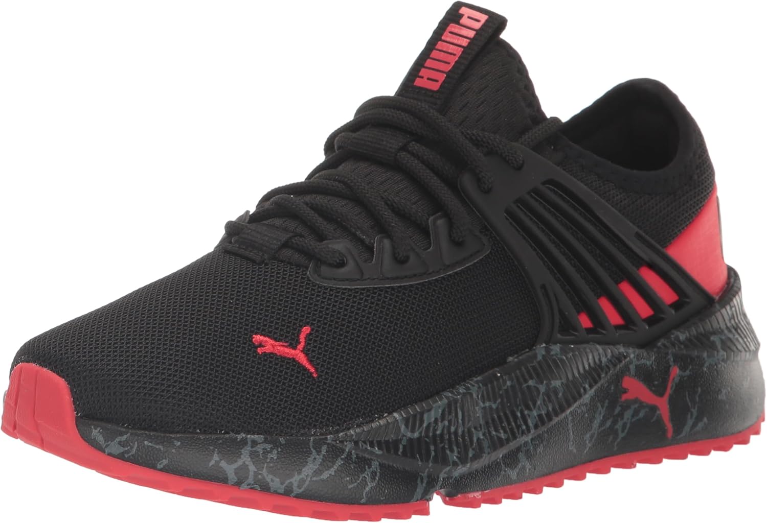 PUMA Pacer Future Marblized Sneaker, Black-High Risk Red-Castlerock, 5.5 US Unisex Big Kid