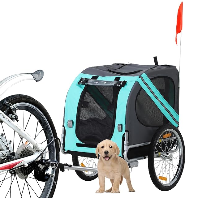 Foto 2 de 8 de PawHut Remolque Bicicleta Perros Mascota con Anillo Bandera Reflector de Seguridad Remolque Bici Cabina…