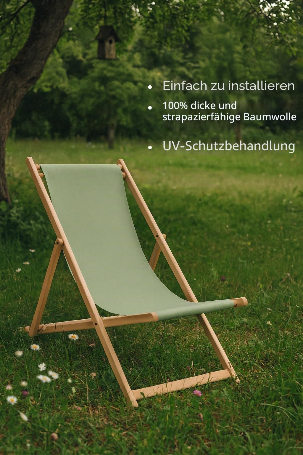 Liegestuhltuch, 125 x 43 cm, Ersatzstoff für Liegestuhl, Baumwolle, dick, Premium, Farbe Lindgrün
