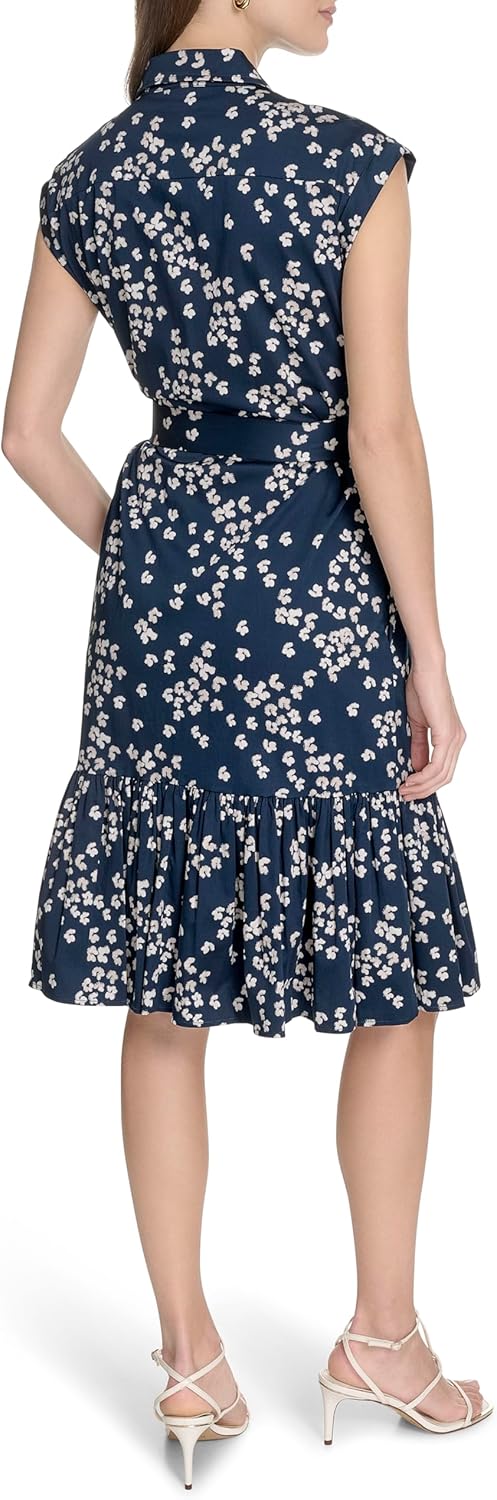 Calvin Klein Womens Cap Sleeve Collar Tie Waist Knee Length Shirtdress - Image 4