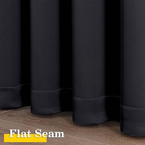 Miniatura 8 de Cortinas opacas negras para dormitorio, sala de estar, juego de 2 paneles de 63 pulgadas de largo, suaves y sólidas para oscurecer la habitación,