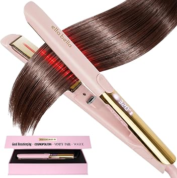 ELLA BELLA Titanium Flat Iron Hair Straightener Slim with Infrared | Professional Straightening Iron for Women - Digital Display for Accurate Temperature Control. Good Housekeeping Featured