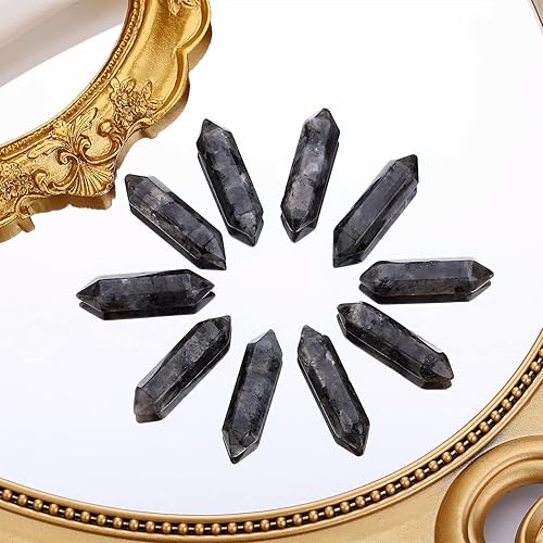 Miniatura 2 de QINJIEJIE Juego de 20 varitas de cristales de labradorita negra, puntos de cristal curativo, piedras preciosas hexagonales pulidas, piedras