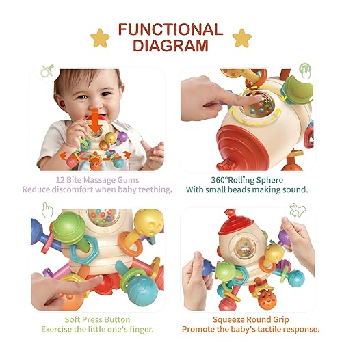 Miniatura 3 de DEIUOG Juego de juguetes sensoriales Montessori para bebés, juguetes de cuerda de silicona de grado alimenticio y bola de agarre de mano, juguete de
