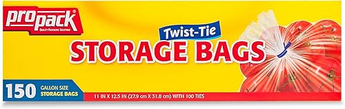 Miniatura 8 de ProPack Bolsas de almacenamiento de plástico desechables con lazo original de torsión, tamaño de 1 galón, 300 bolsas, ideales para el hogar,