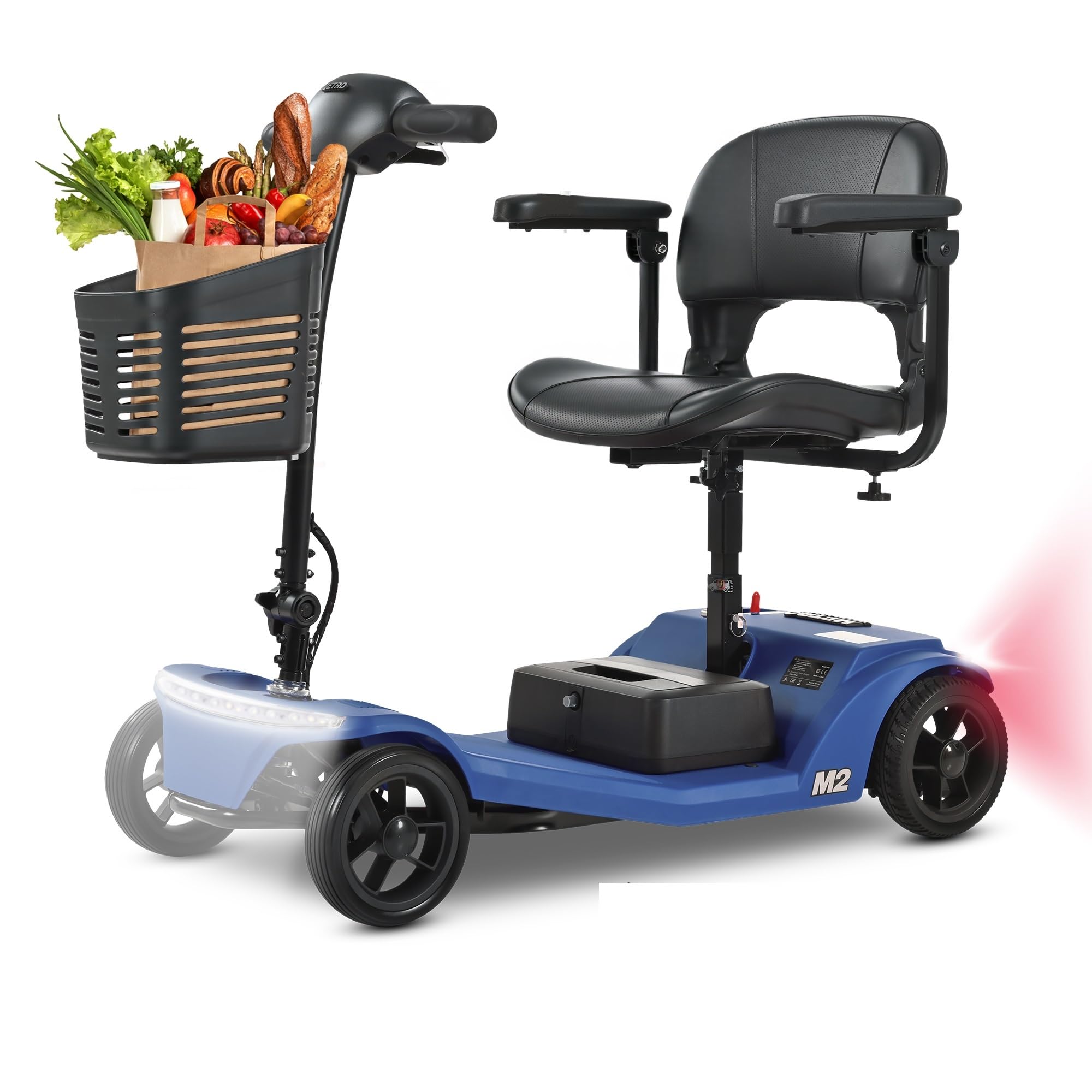 4 Wheel Mobility Scooters for Seniors Adults 400 lbs Capacity,Portable Folding Heavy Duty Power Electric Wheelchair for Travel,Foldable Compact Mobile Motorized Scooter,w/Basket,15 Miles (Blue ')