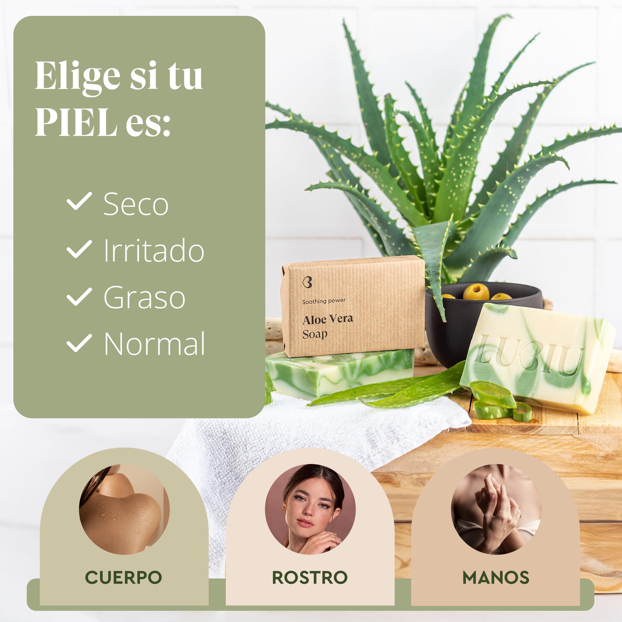 Jabón Natural de Aloe Vera - 100g Jabon de Manos Pastilla Jabon Cuerpo y Pastilla de Jabon Facial Para Hidratar y Nutrir la Piel - Jabones Artesanales — view 4