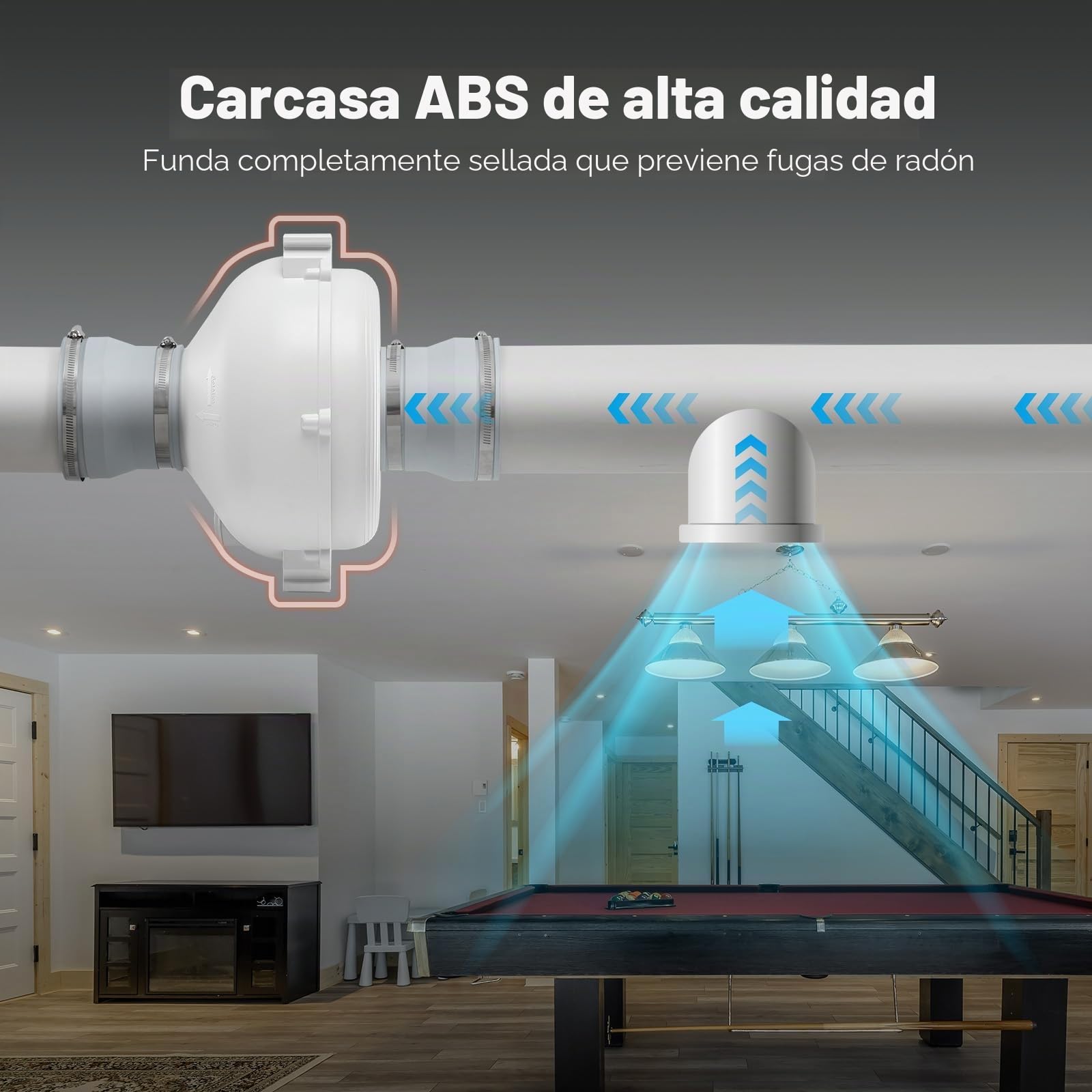 VEVOR Sistema de Ventilación para Mitigación Radón Silencioso, Kit de Mitigación de Radón 190 CFM con 2 Acopladores, Ventilador de Extracción para Ventilación Interior y Exterior, 305 x 320 x 235 mm