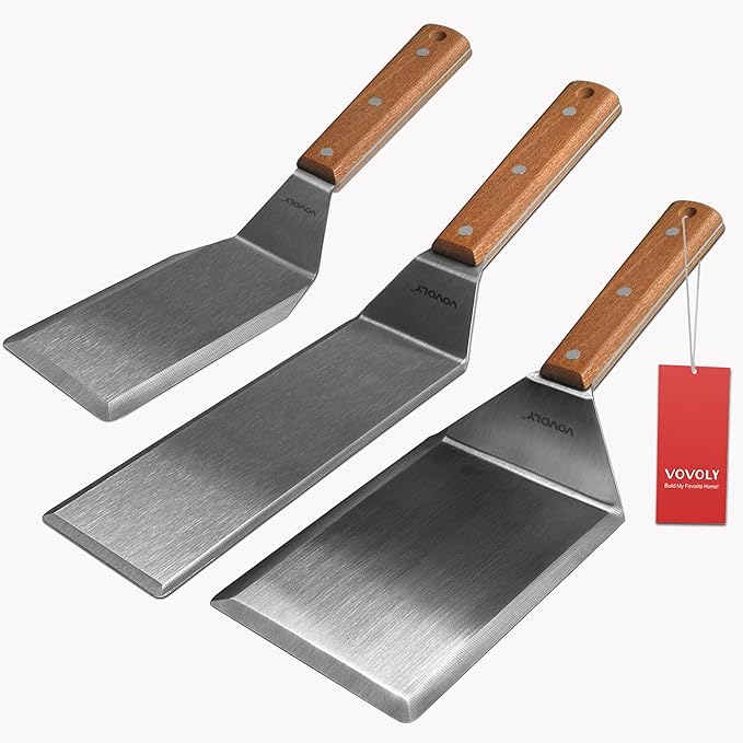 Stainless Steel Spatula Set, Grill Spatula Set with Full Tang Handle & Beveled Edges