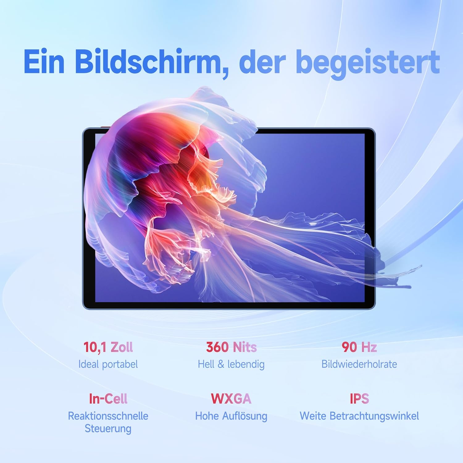 ALLDOCUBE 10 Inch Tablet Android 15, 12 (4+8) GB + 128 GB, Octa-Core Processor, 90 Hz, 1280 x 800 IPS Display, 6000 mAh, GPS/LTE/SIM+WIFI6, Blue – Bild 3