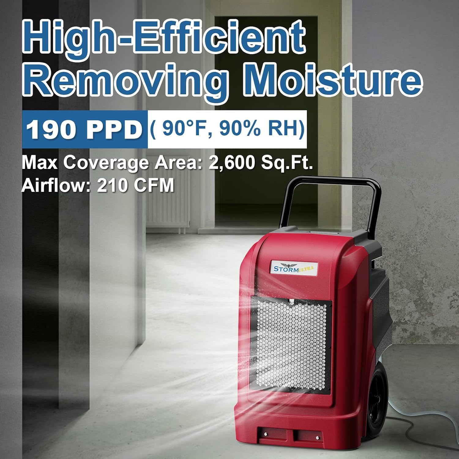 ALORAIR 190 Pints LGR Commercial Dehumidifier with Pump & Drain Hose, up to 2,600 Sq.Ft Industrial Dehumidifiers for Home, Water Damage Restore, Basements, Job Sites, 5 Years Limited Warranty
