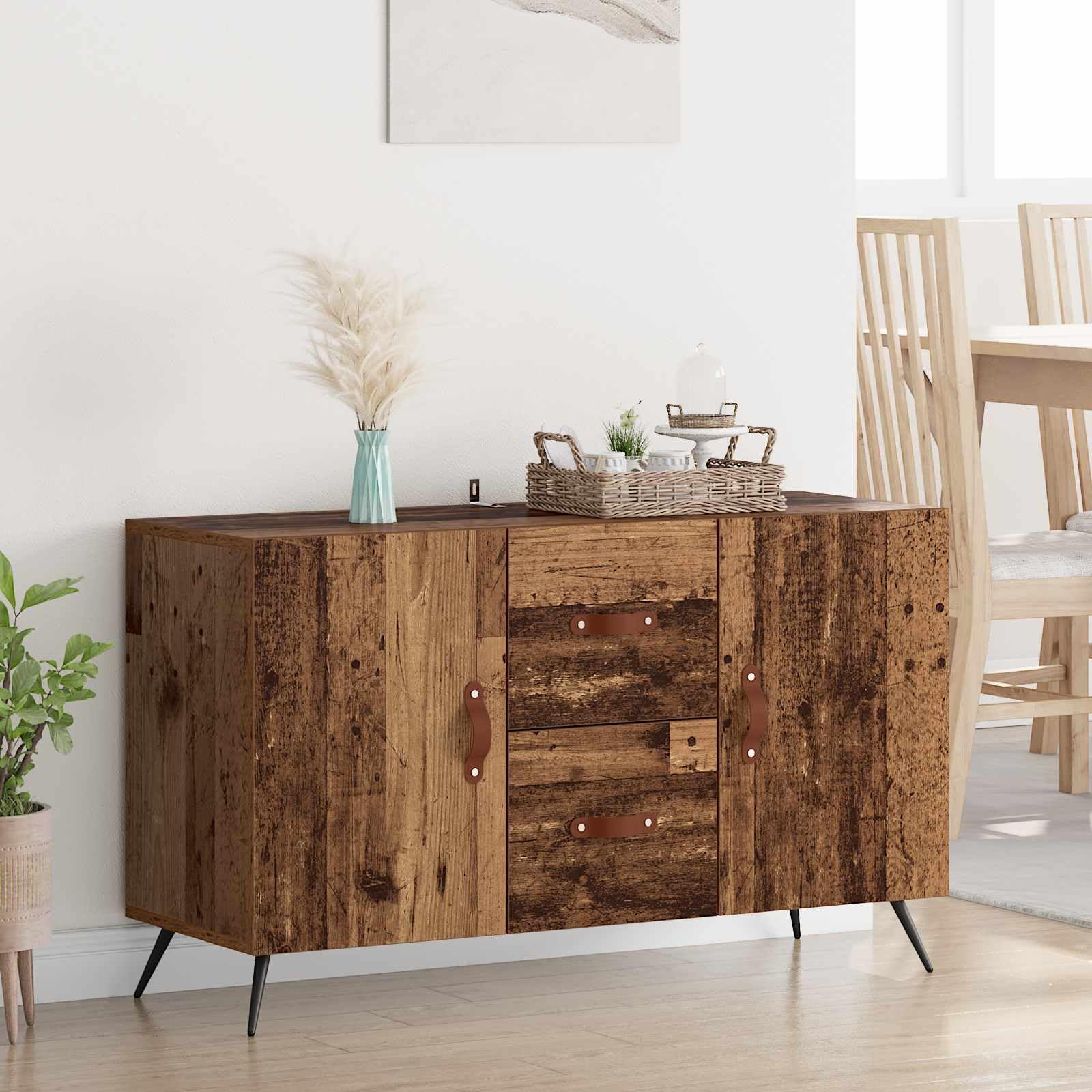 Aparador de madera recuperada 100x36x60 cm con cajones para salon